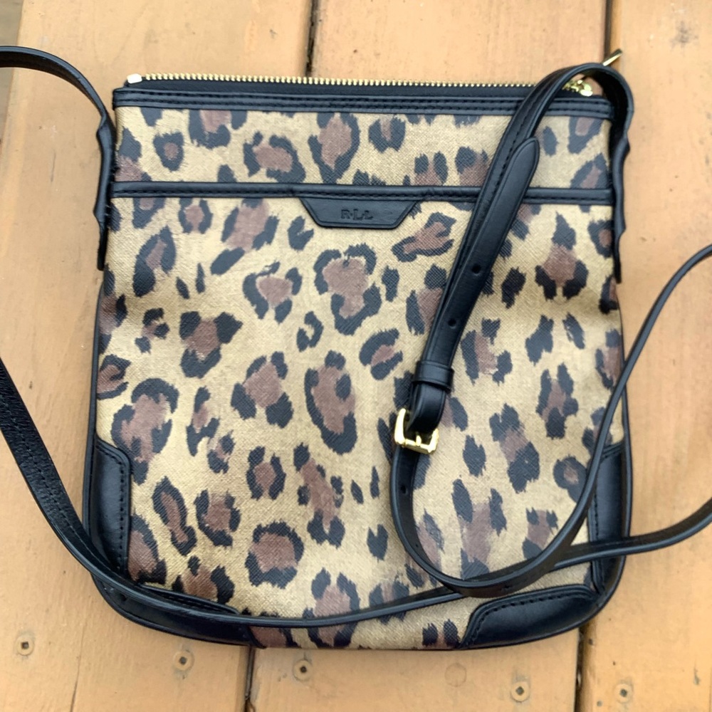 Fall! Polo by Ralph Lauren leopard brown black crossbody 9X9" EUC
